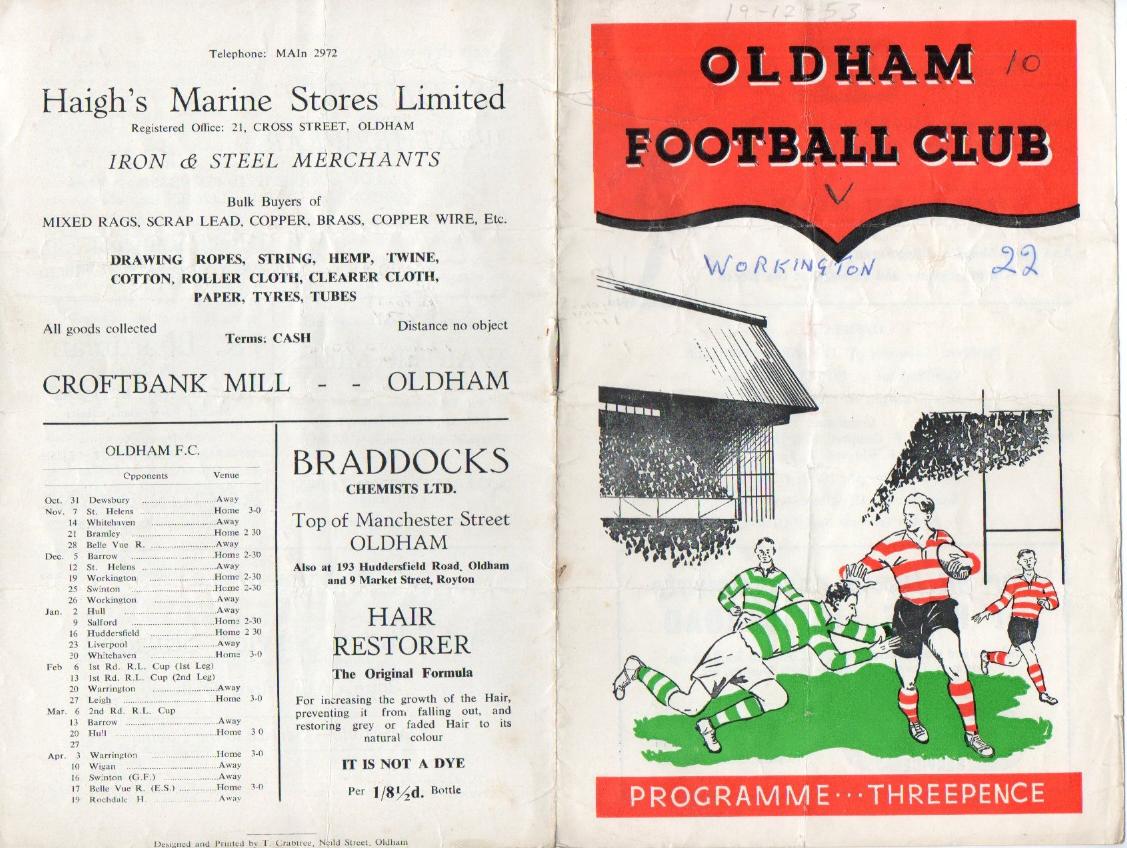 Programme cover: Oldham v Workington Town, 19 December 1953