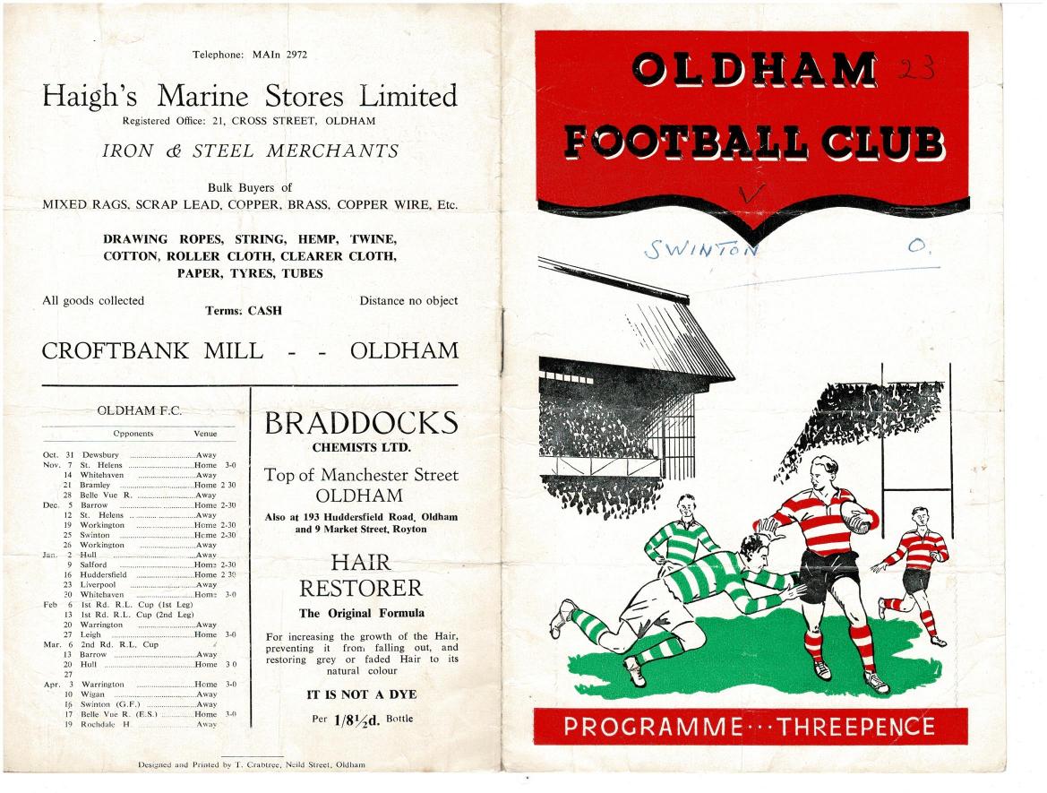 Programme cover: Oldham v Swinton, 25 December 1953