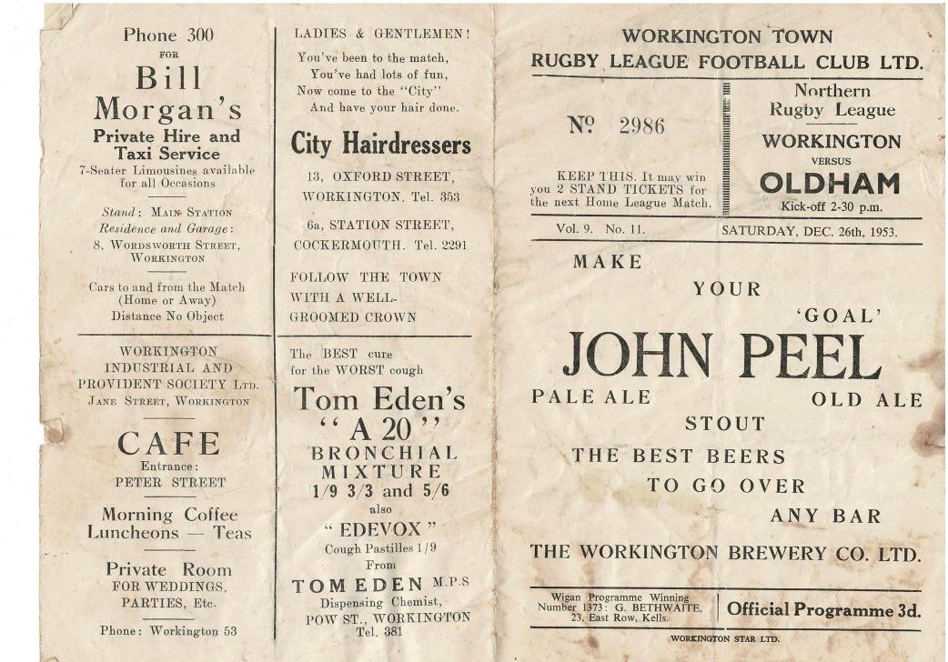 Programme cover: Oldham v Workington Town, 26 December 1953