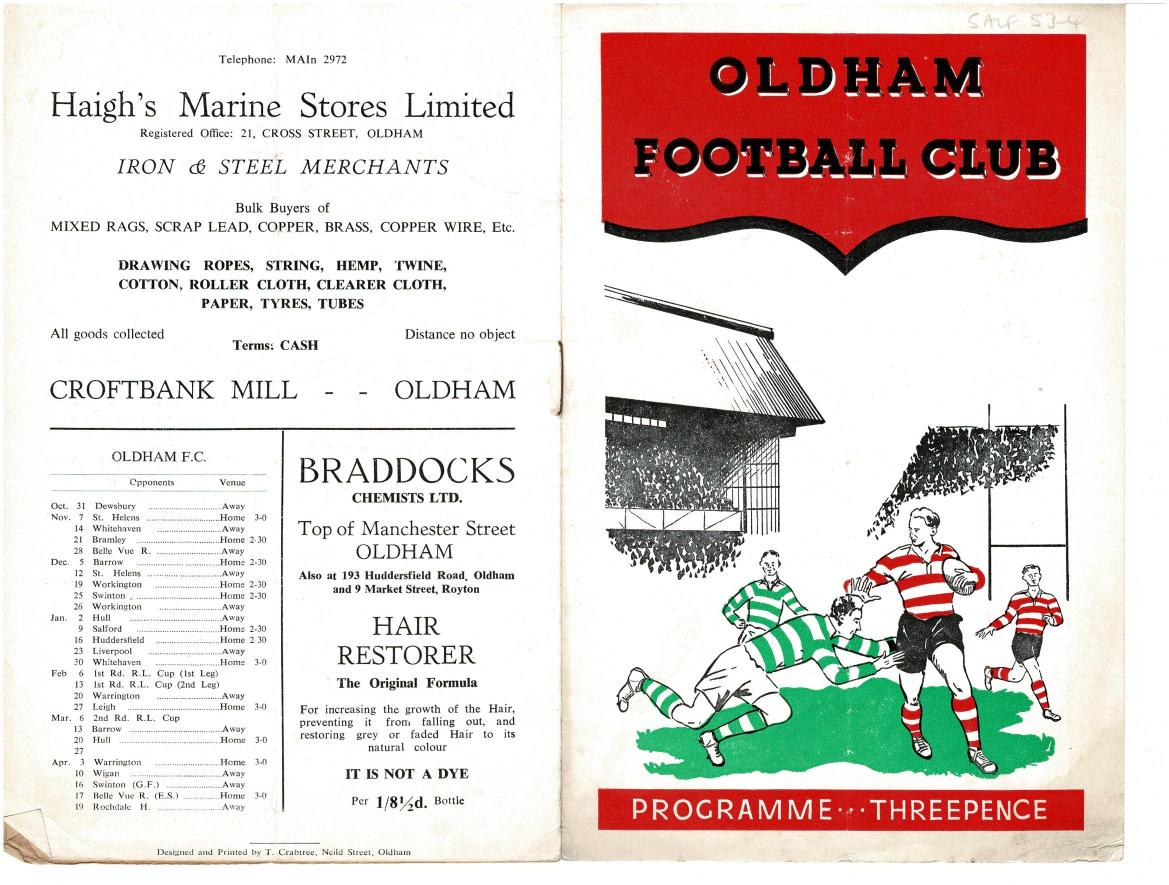 Programme cover: Oldham v Salford, 9 January 1954