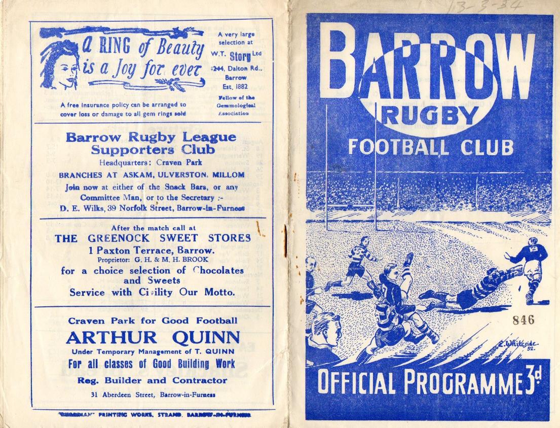 Programme cover: Oldham v Barrow, 13 March 1954