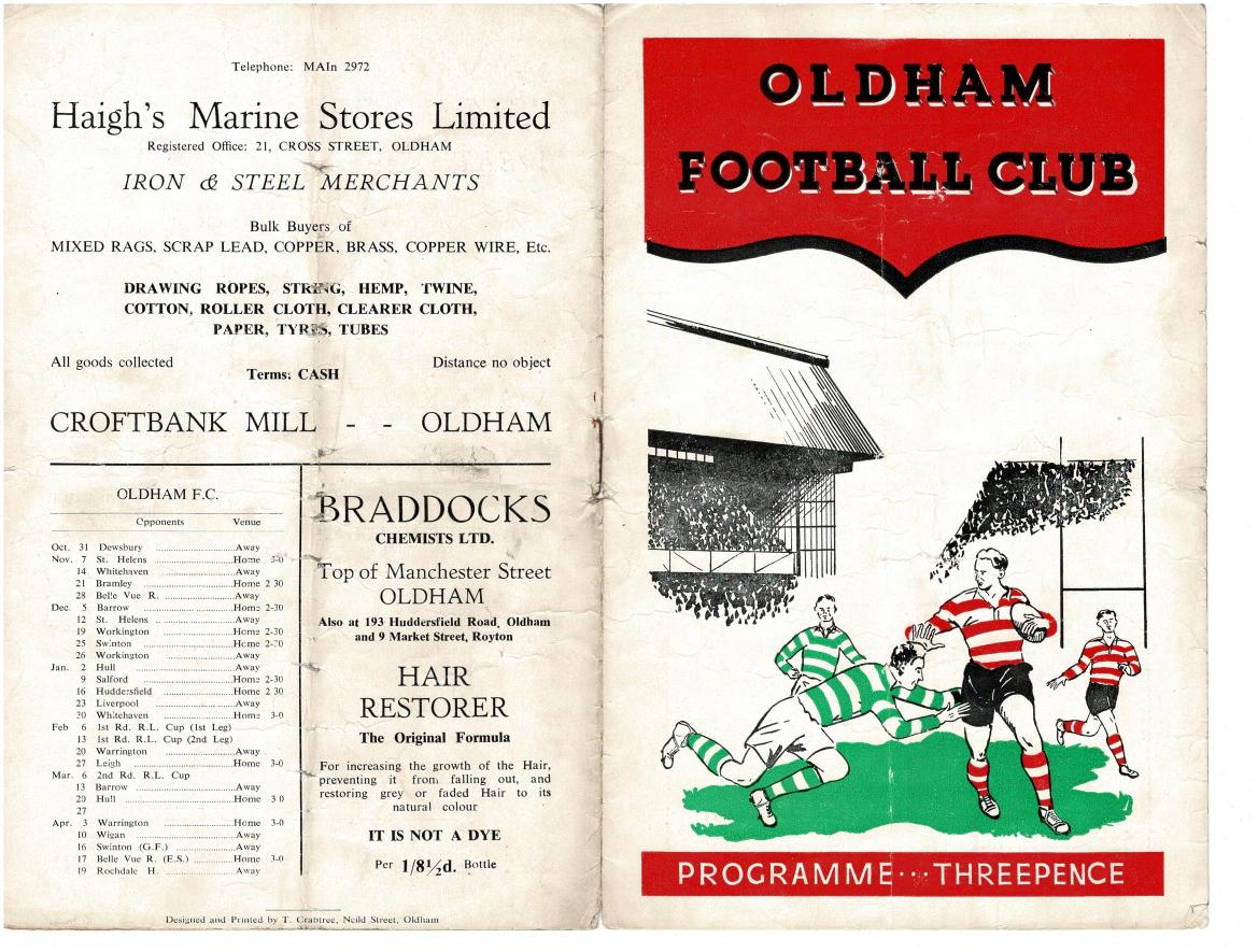 Programme cover: Oldham v Warrington, 8 April 1954