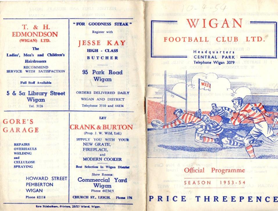 Programme cover: Oldham v Wigan, 10 April 1954