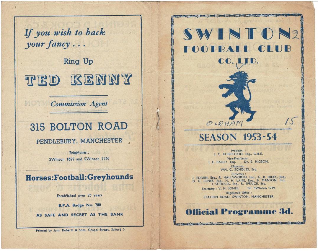 Programme cover: Oldham v Swinton, 16 April 1954