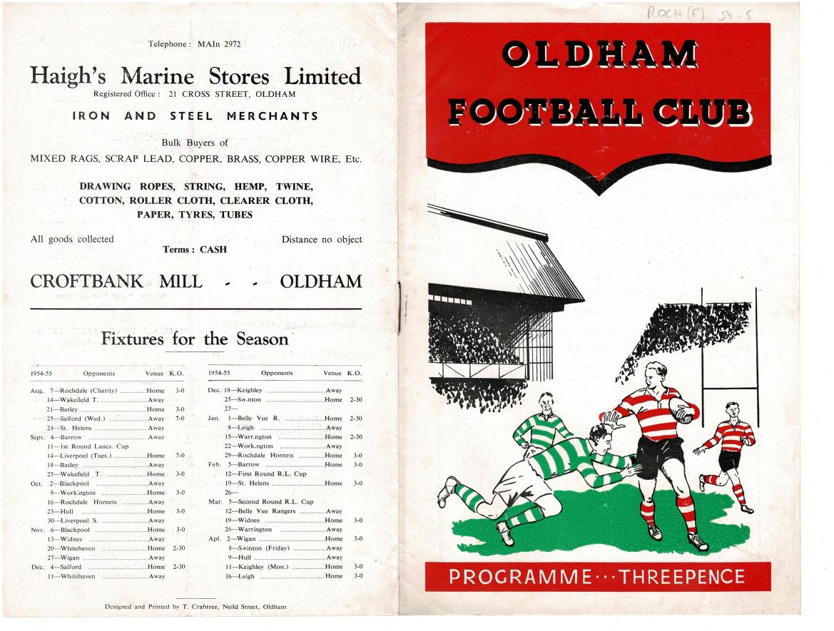 Programme cover: Oldham v Rochdale Hornets, 7 August 1954