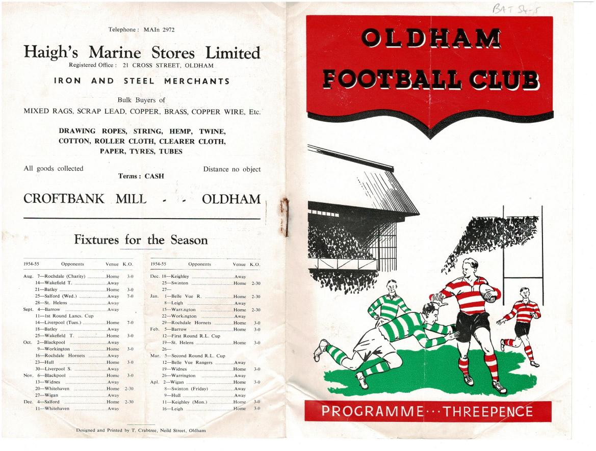 Programme cover: Oldham v Batley, 21 August 1954
