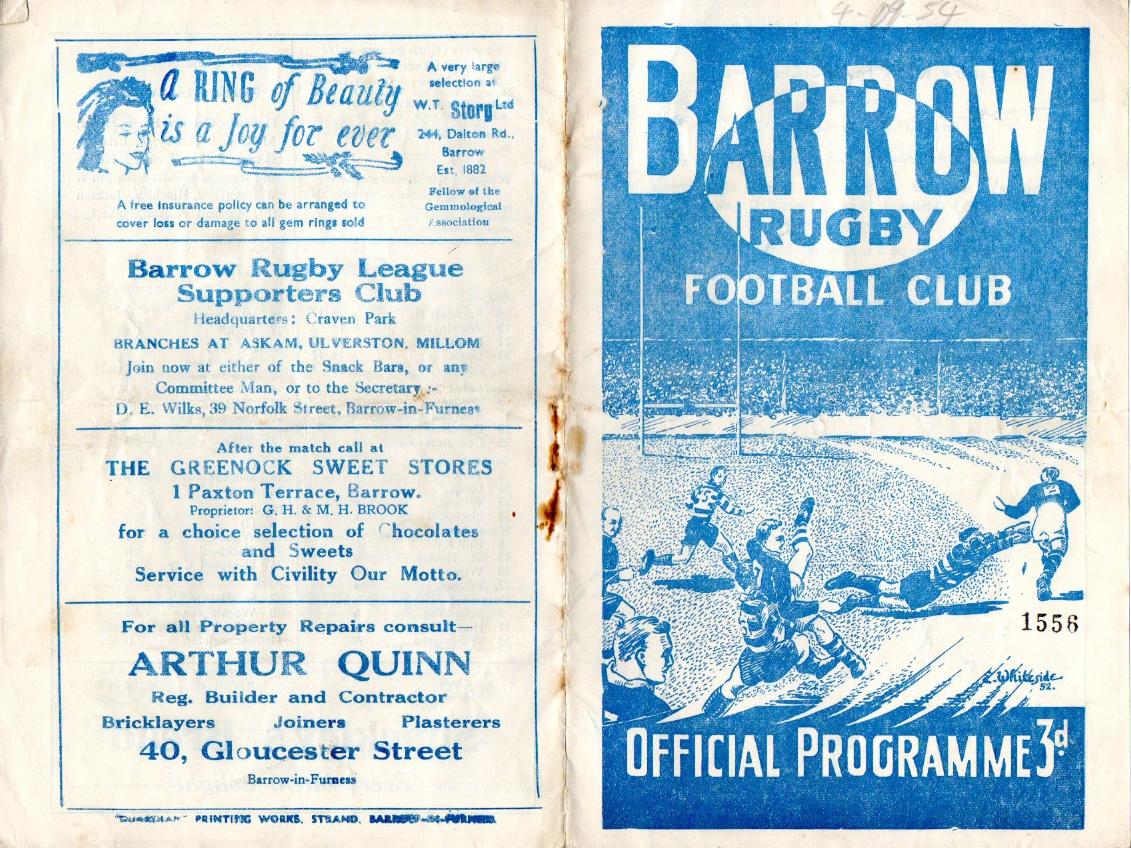 Programme cover: Oldham v Barrow, 4 September 1954