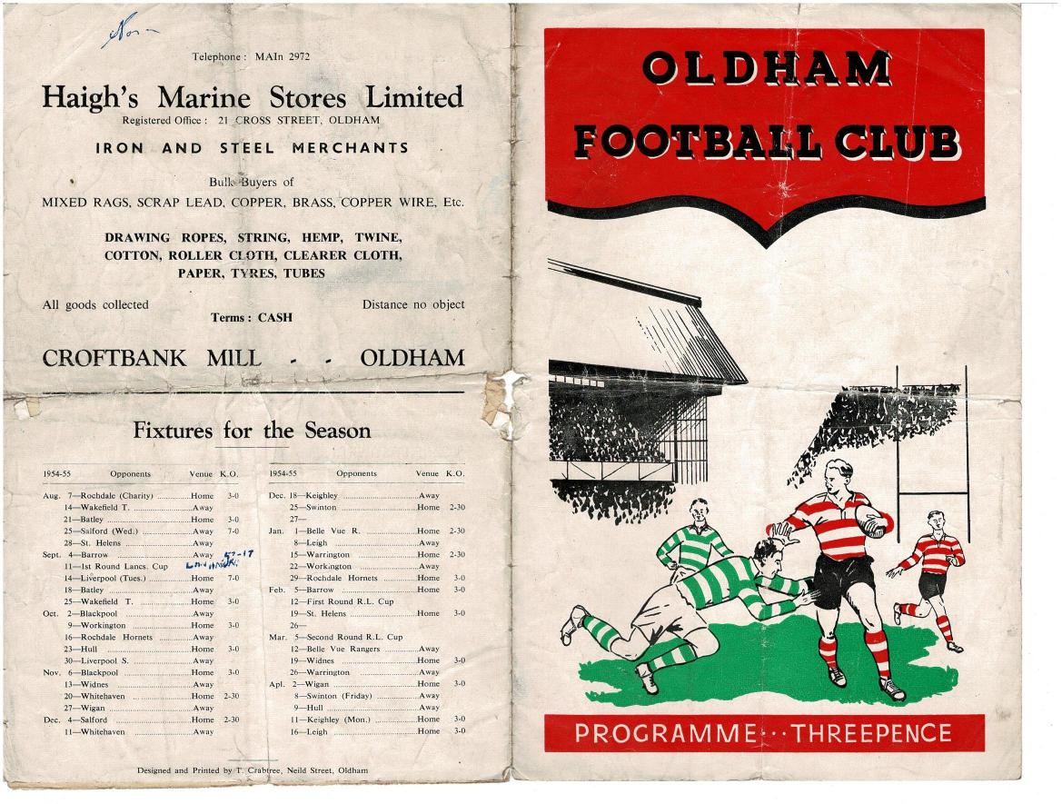 Programme cover: Oldham v Lancs County Amateurs, 11 September 1954