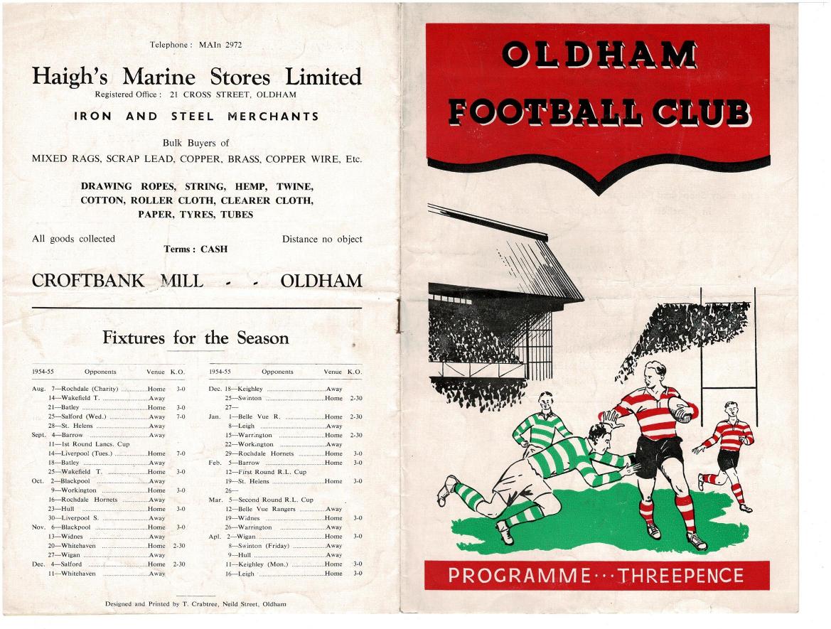Programme cover: Oldham v Liverpool City, 14 September 1954
