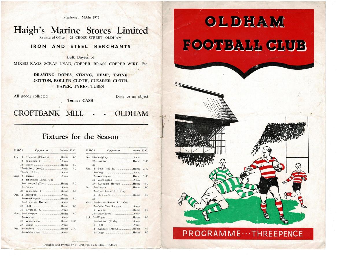 Programme cover: Oldham v St Helens, 20 September 1954