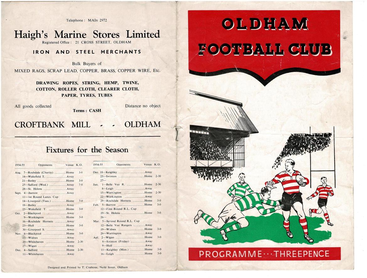 Programme cover: Oldham v Wakefield Trinity, 25 September 1954