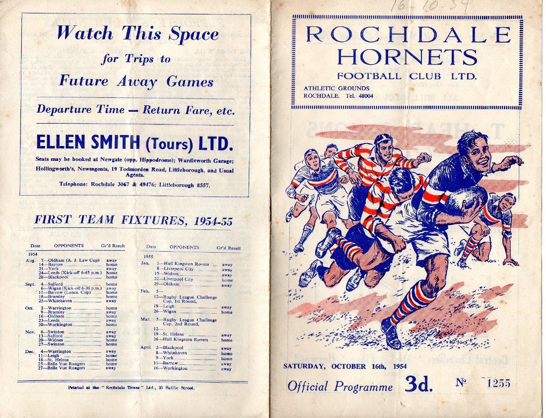 Programme cover: Oldham v Rochdale Hornets, 16 October 1954