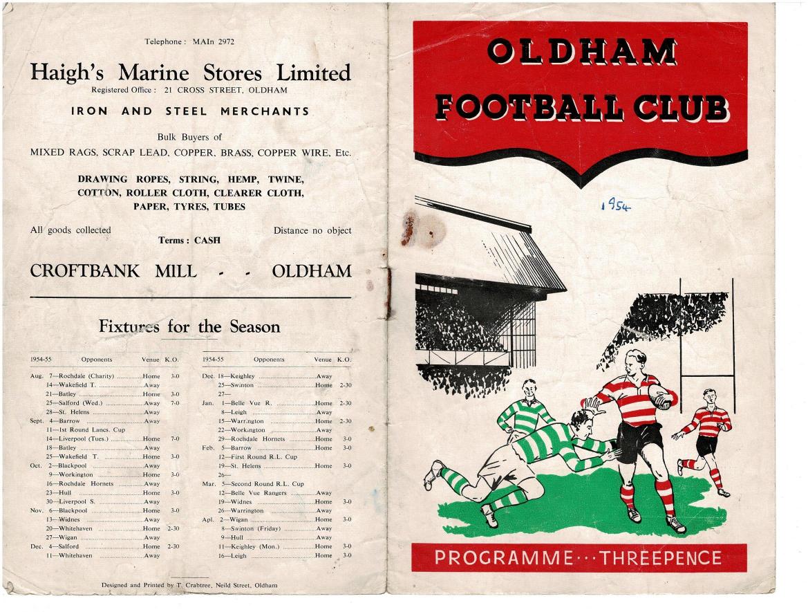 Programme cover: Oldham v Blackpool Borough, 6 November 1954