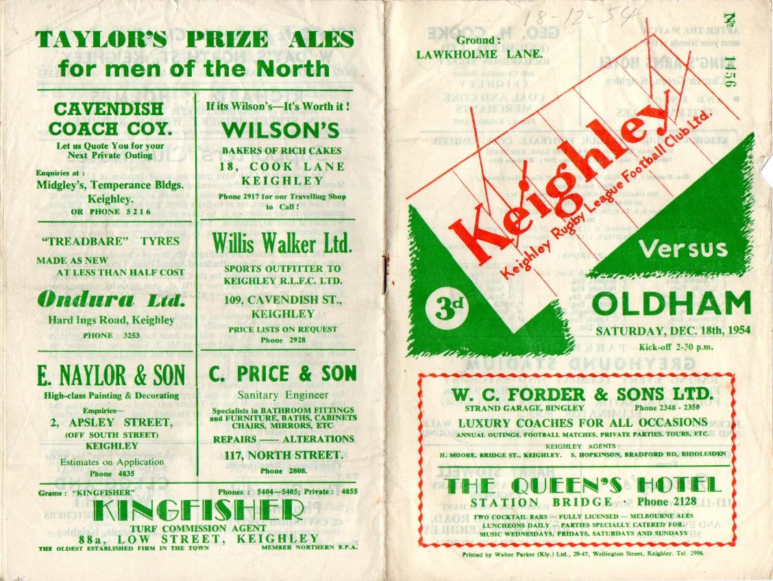 Programme cover: Oldham v Keighley, 18 December 1954