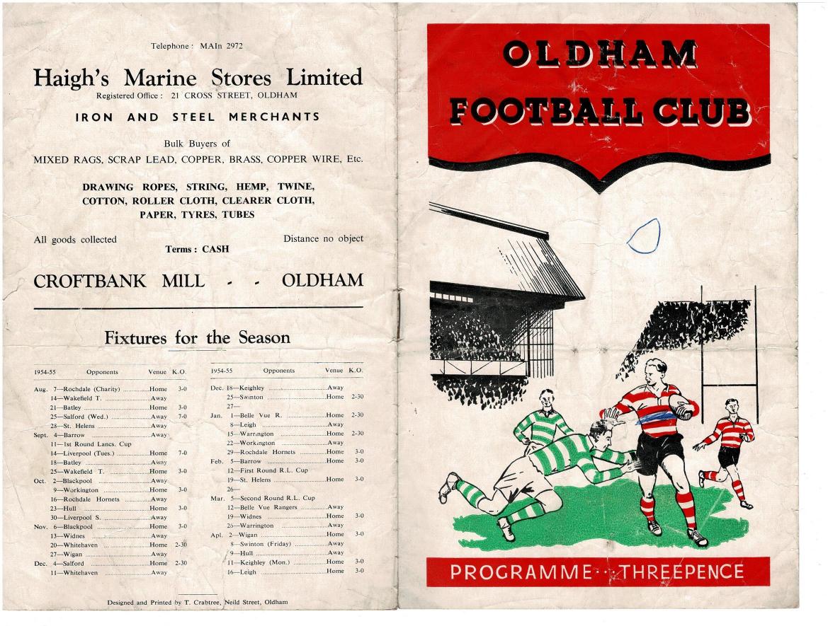 Programme cover: Oldham v Swinton, 25 December 1954