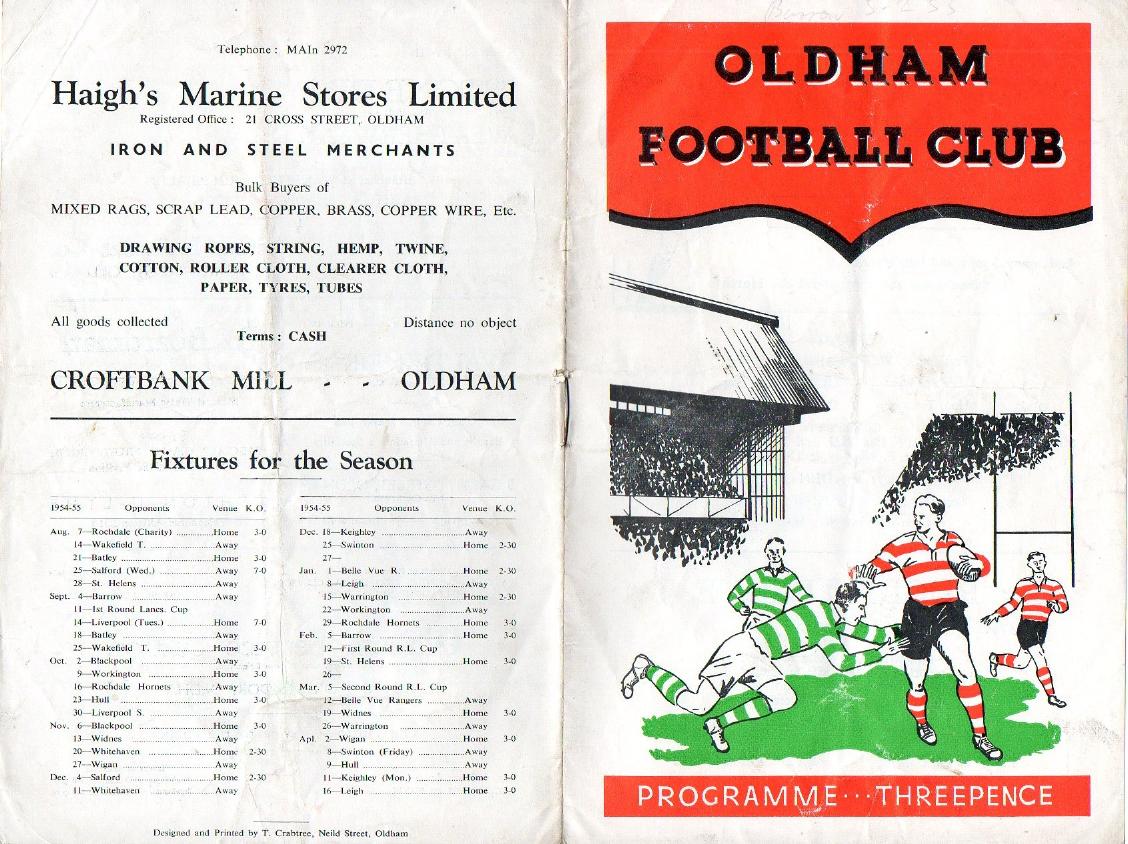 Programme cover: Oldham v Barrow, 5 February 1955