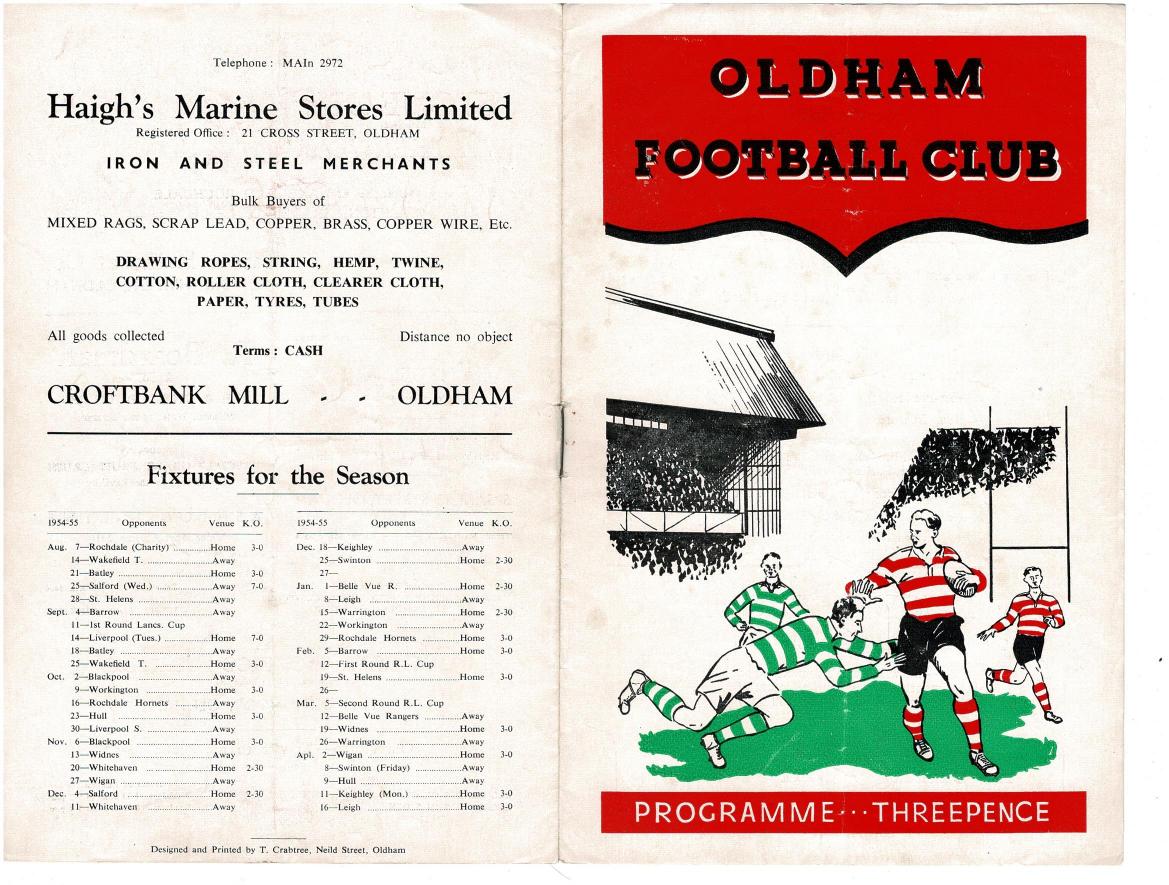 Programme cover: Oldham v Wigan, 12 February 1955