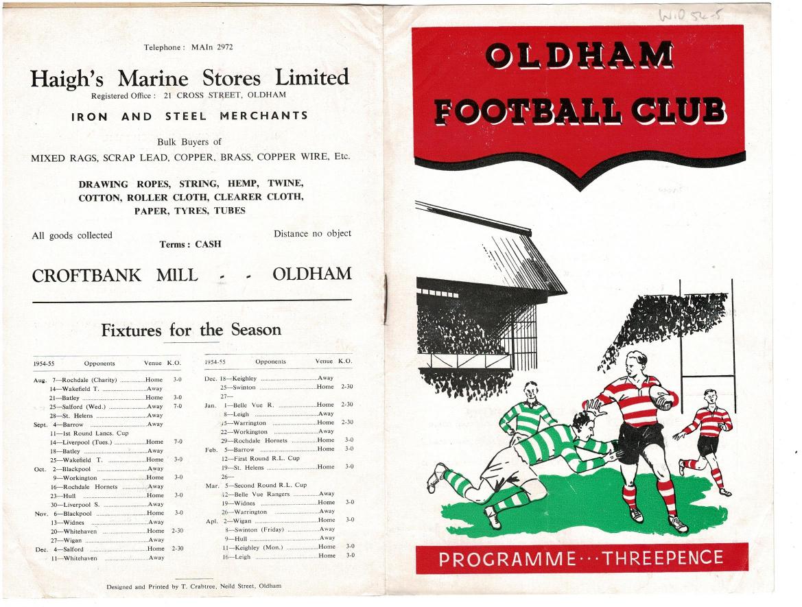 Programme cover: Oldham v Widnes, 19 March 1955