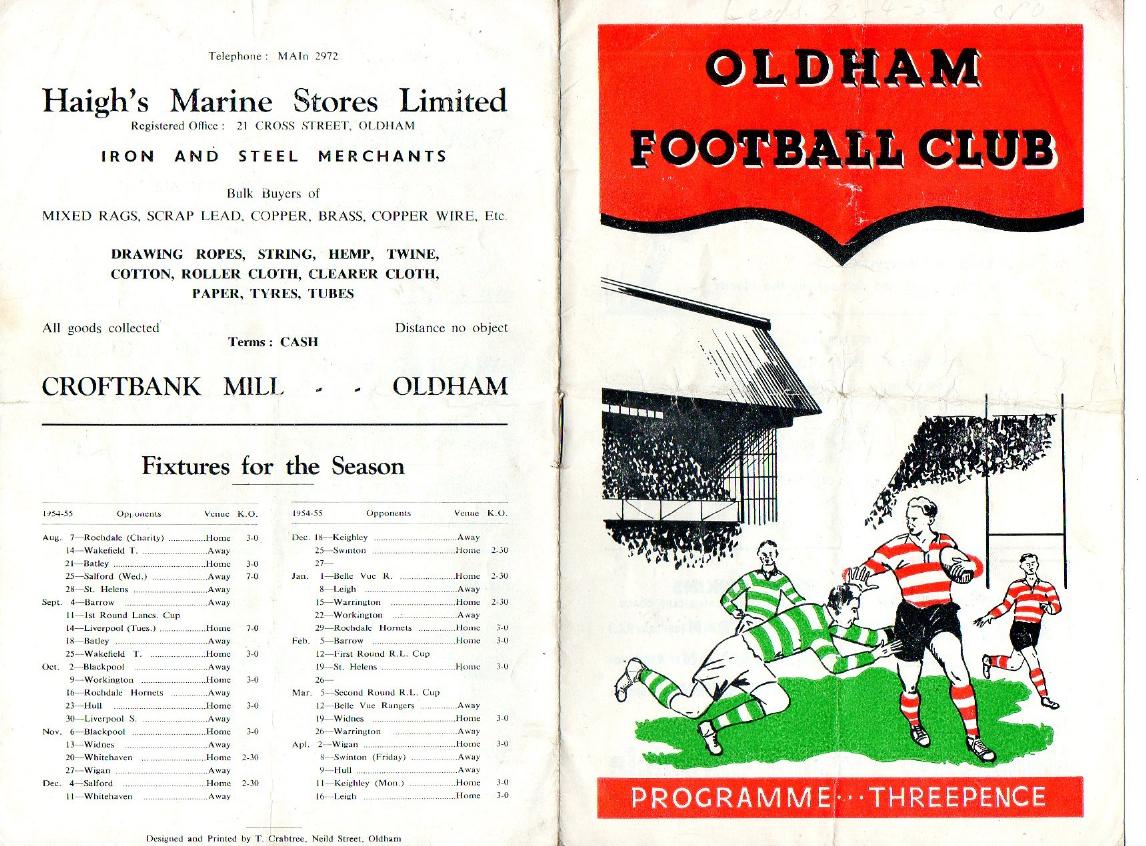 Programme cover: Oldham v Leeds, 23 April 1955
