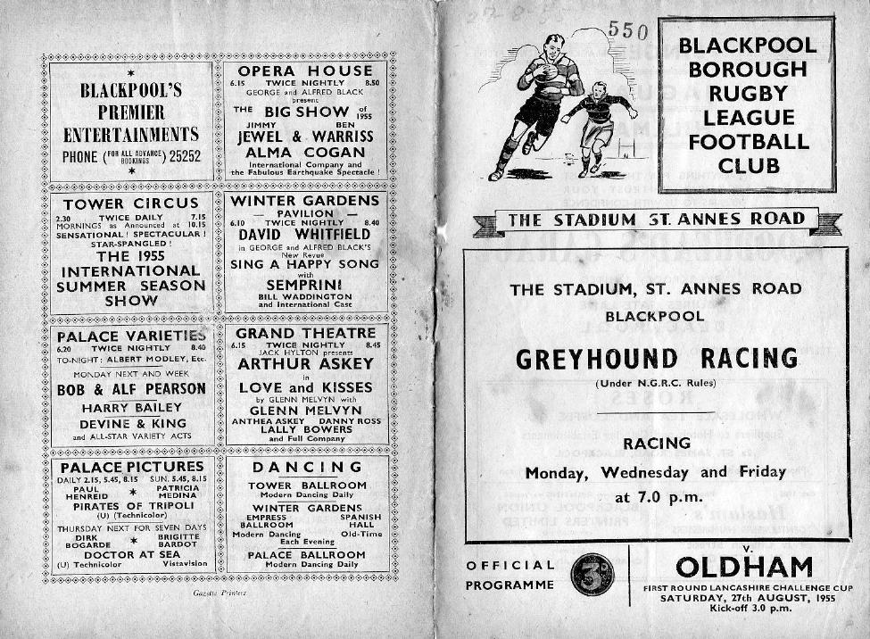 Programme cover: Oldham v Blackpool Borough, 27 August 1955