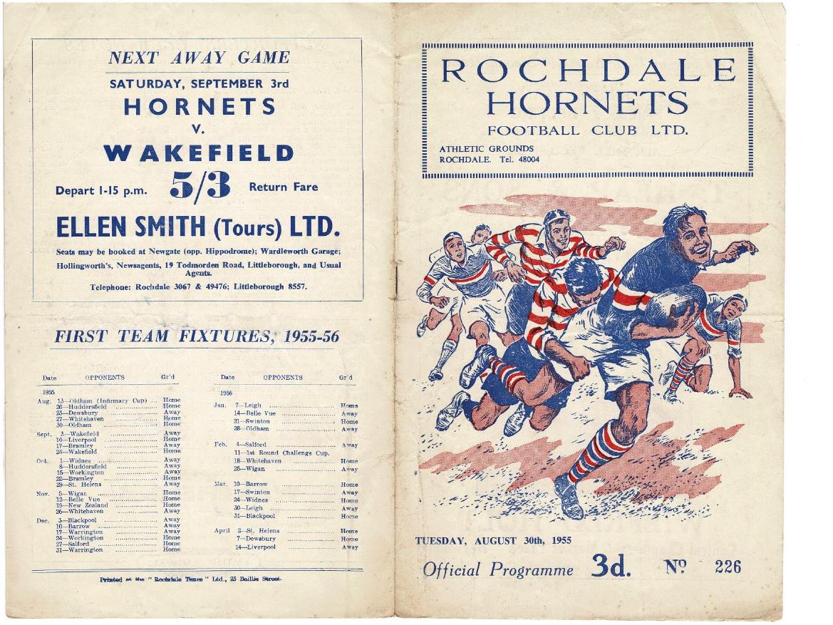 Programme cover: Oldham v Rochdale Hornets, 30 August 1955