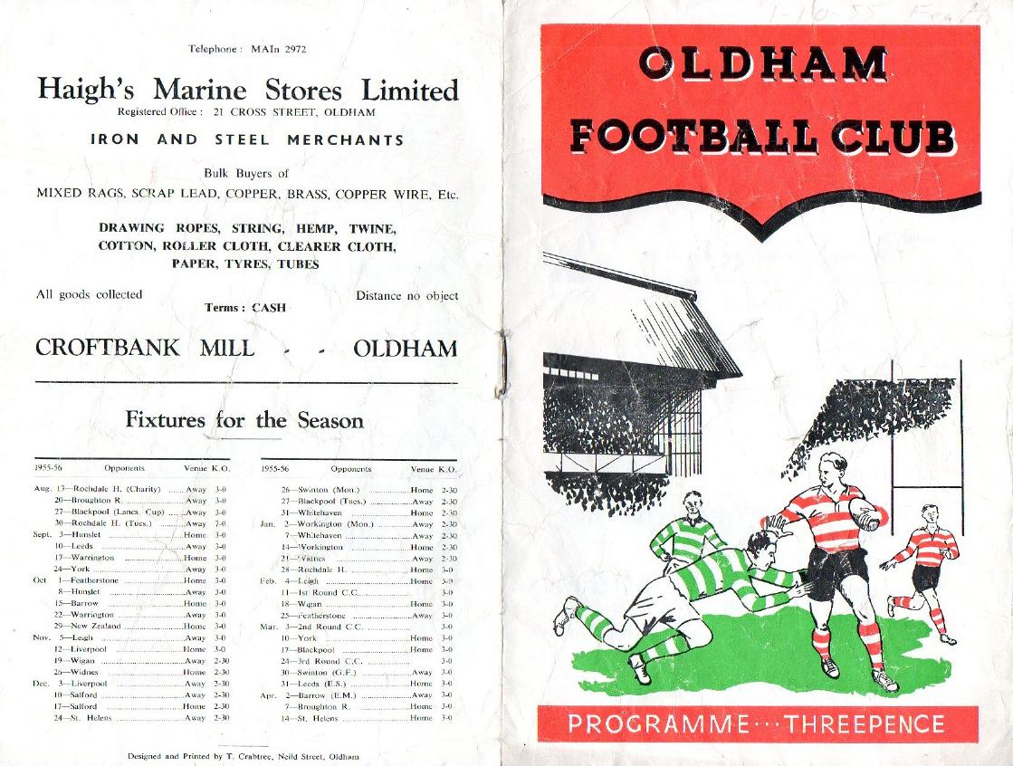 Programme cover: Oldham v Featherstone Rovers, 1 October 1955