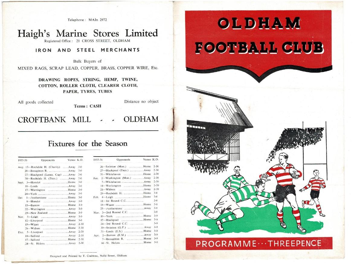 Programme cover: Oldham v Barrow, 15 October 1955