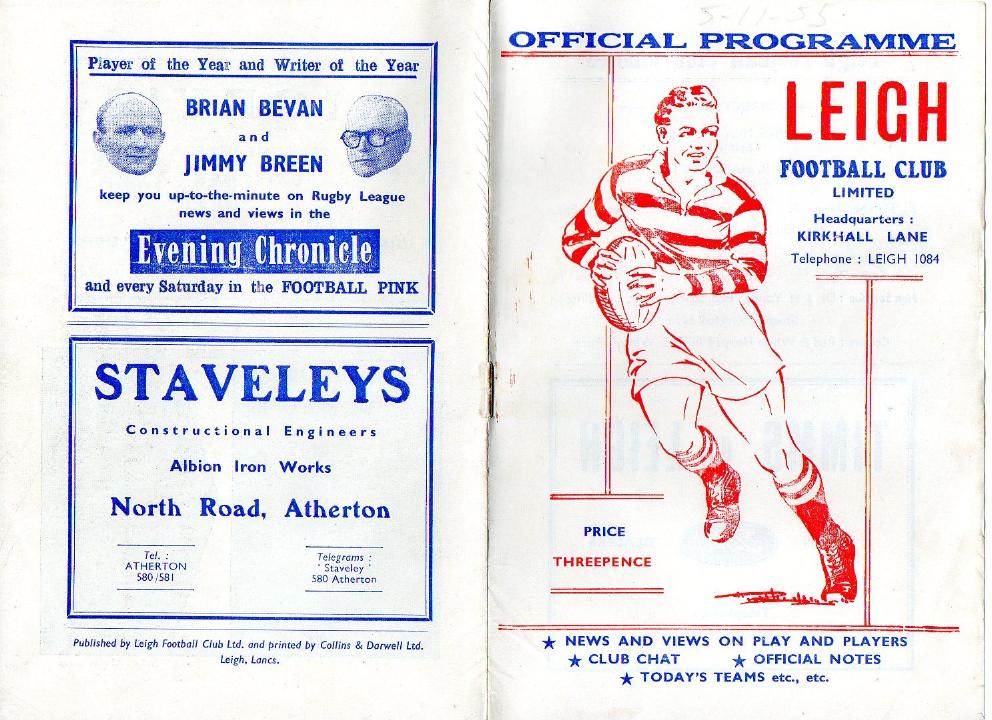 Programme cover: Oldham v Leigh, 5 November 1955