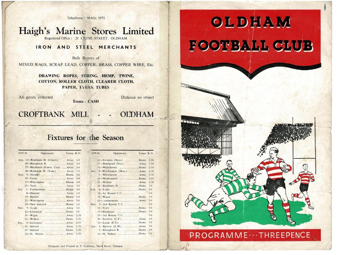 Programme cover: Oldham v Liverpool City, 12 November 1955