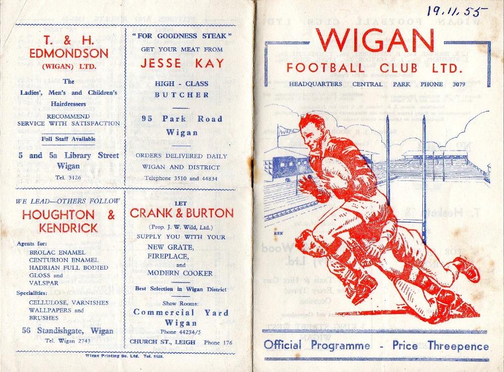 Programme cover: Oldham v Wigan, 19 November 1955