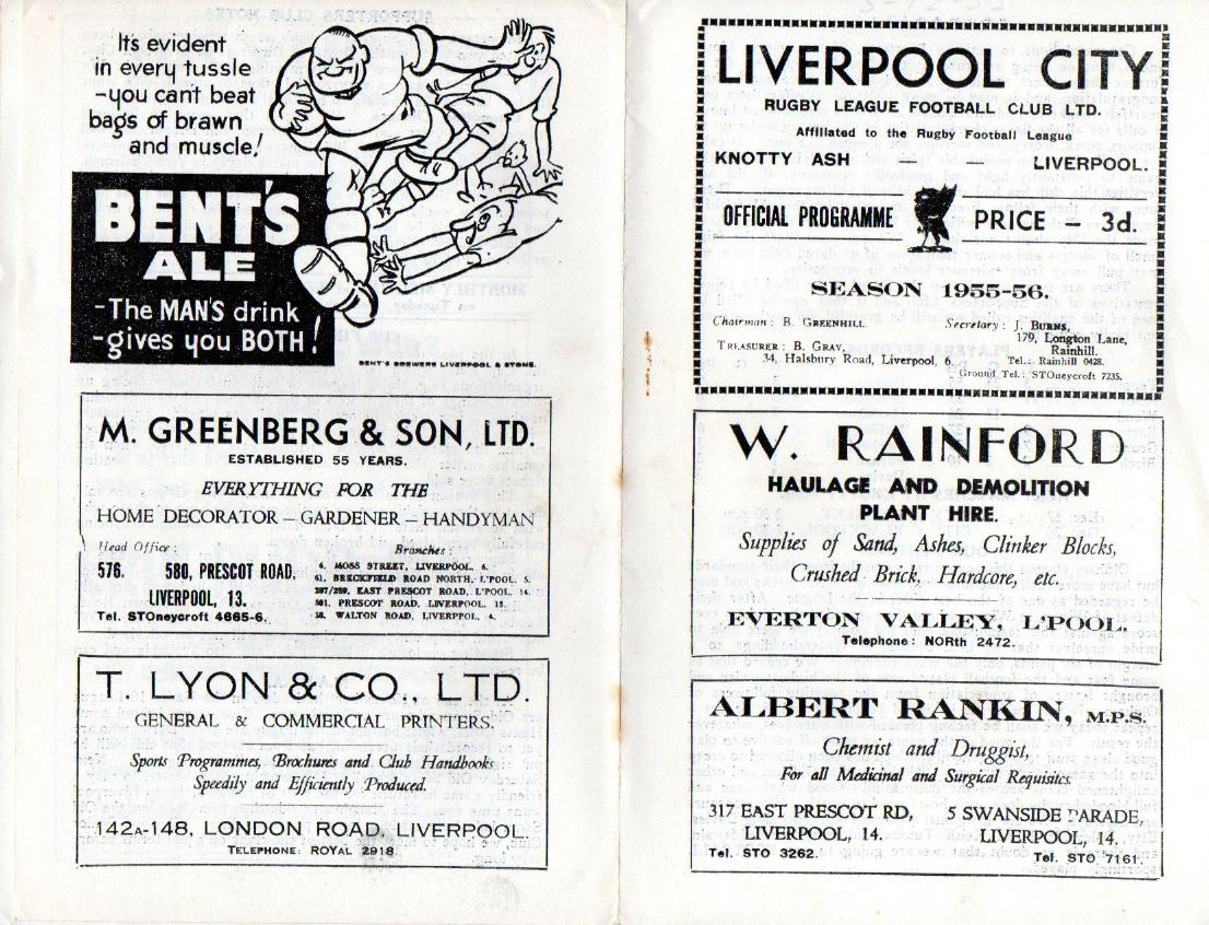 Programme cover: Oldham v Liverpool City, 3 December 1955