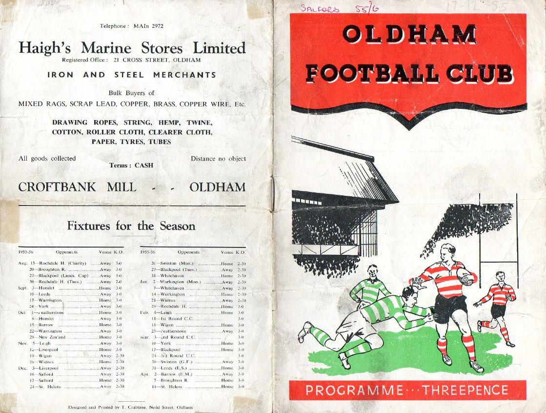 Programme cover: Oldham v Salford, 17 December 1955