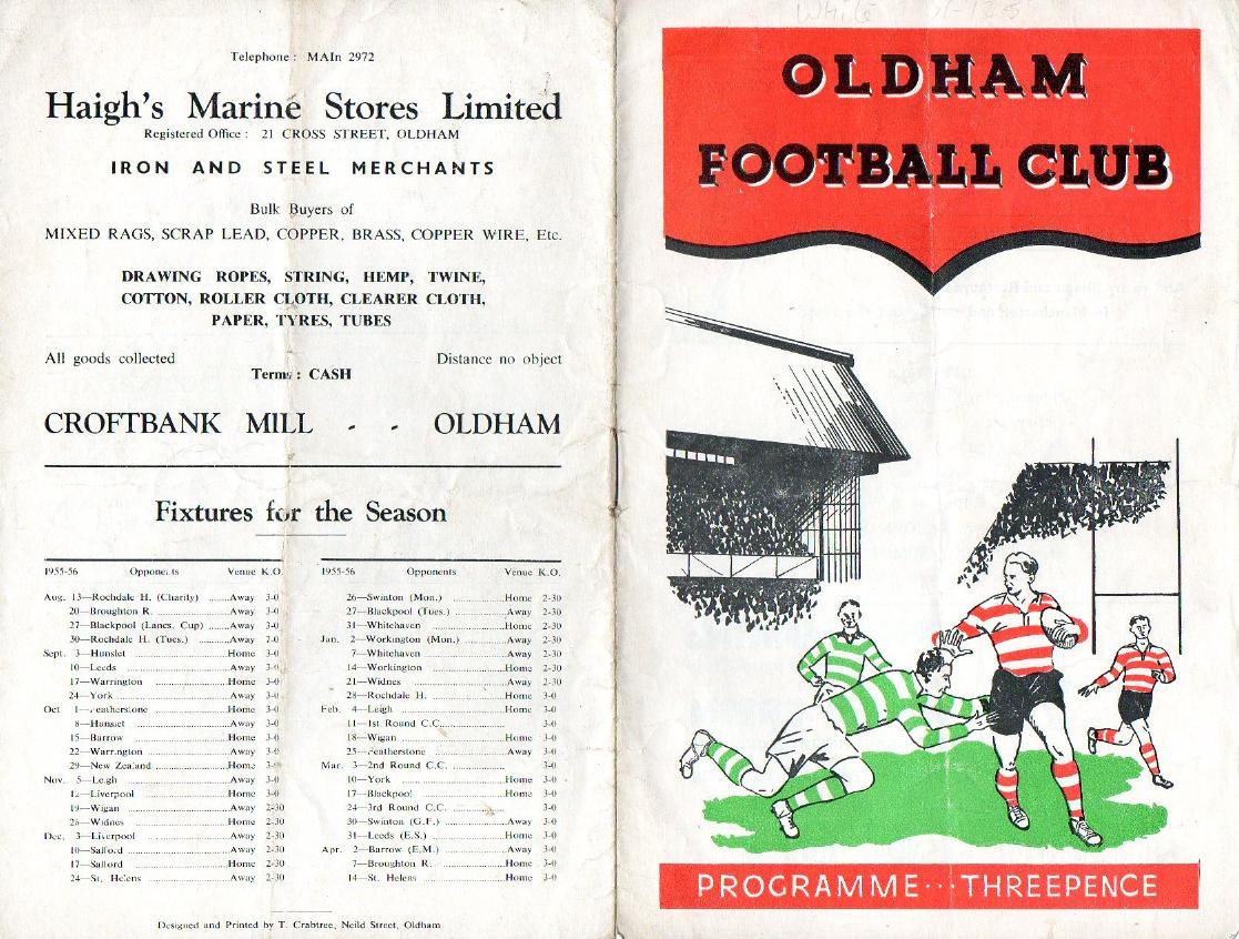 Programme cover: Oldham v Whitehaven, 31 December 1955