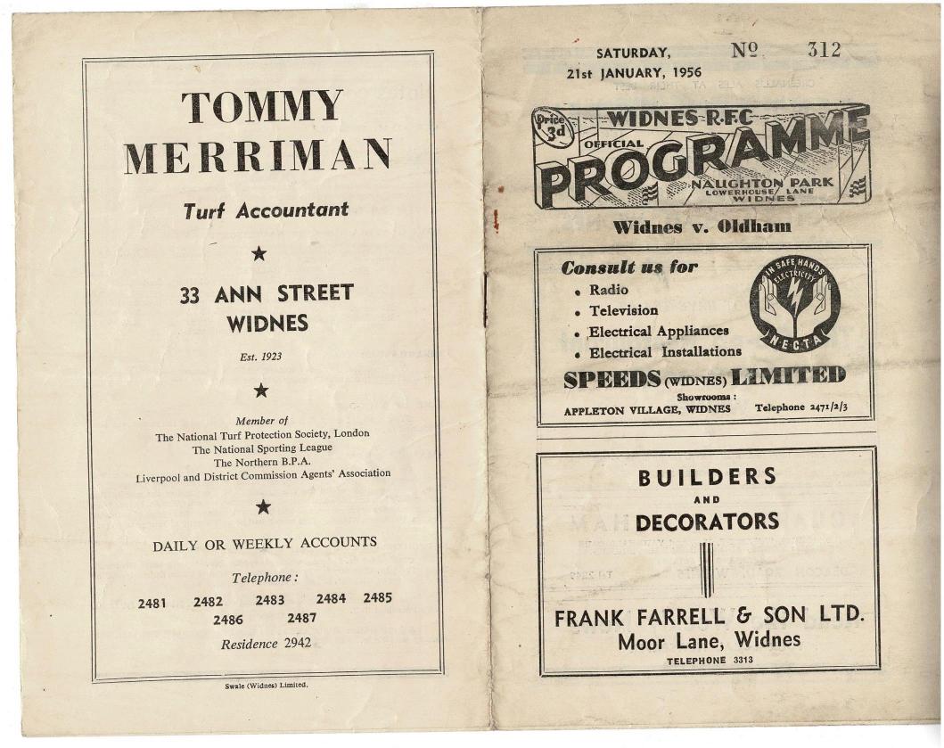 Programme cover: Oldham v Widnes, 21 January 1956