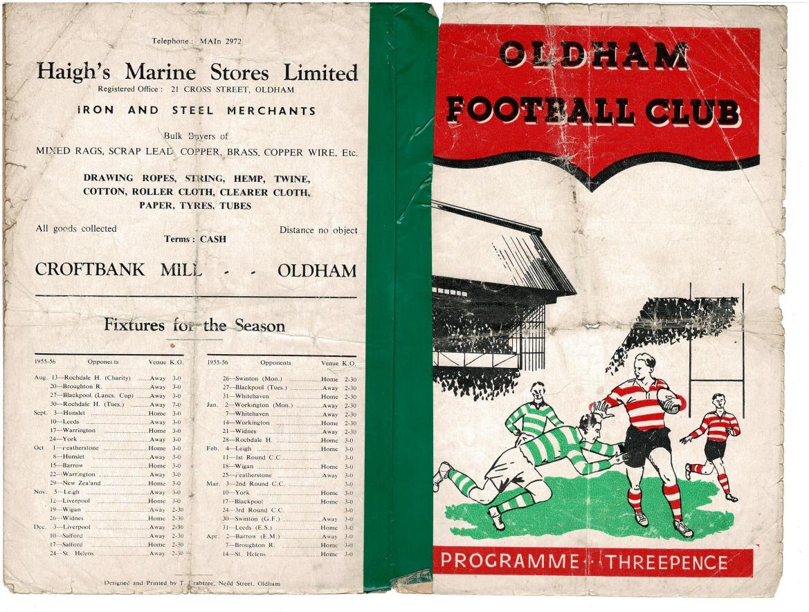 Programme cover: Oldham v Dewsbury, 11 February 1956