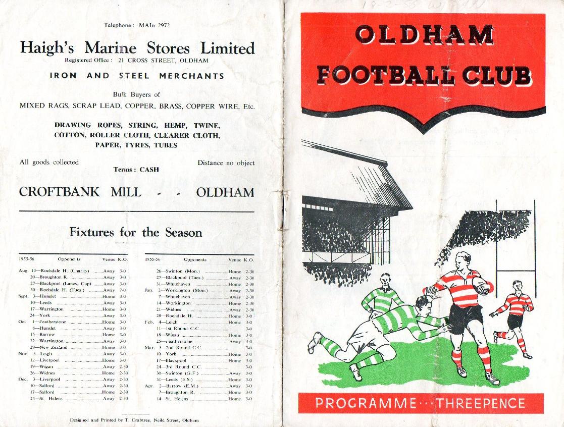 Programme cover: Oldham v Wigan, 18 February 1956