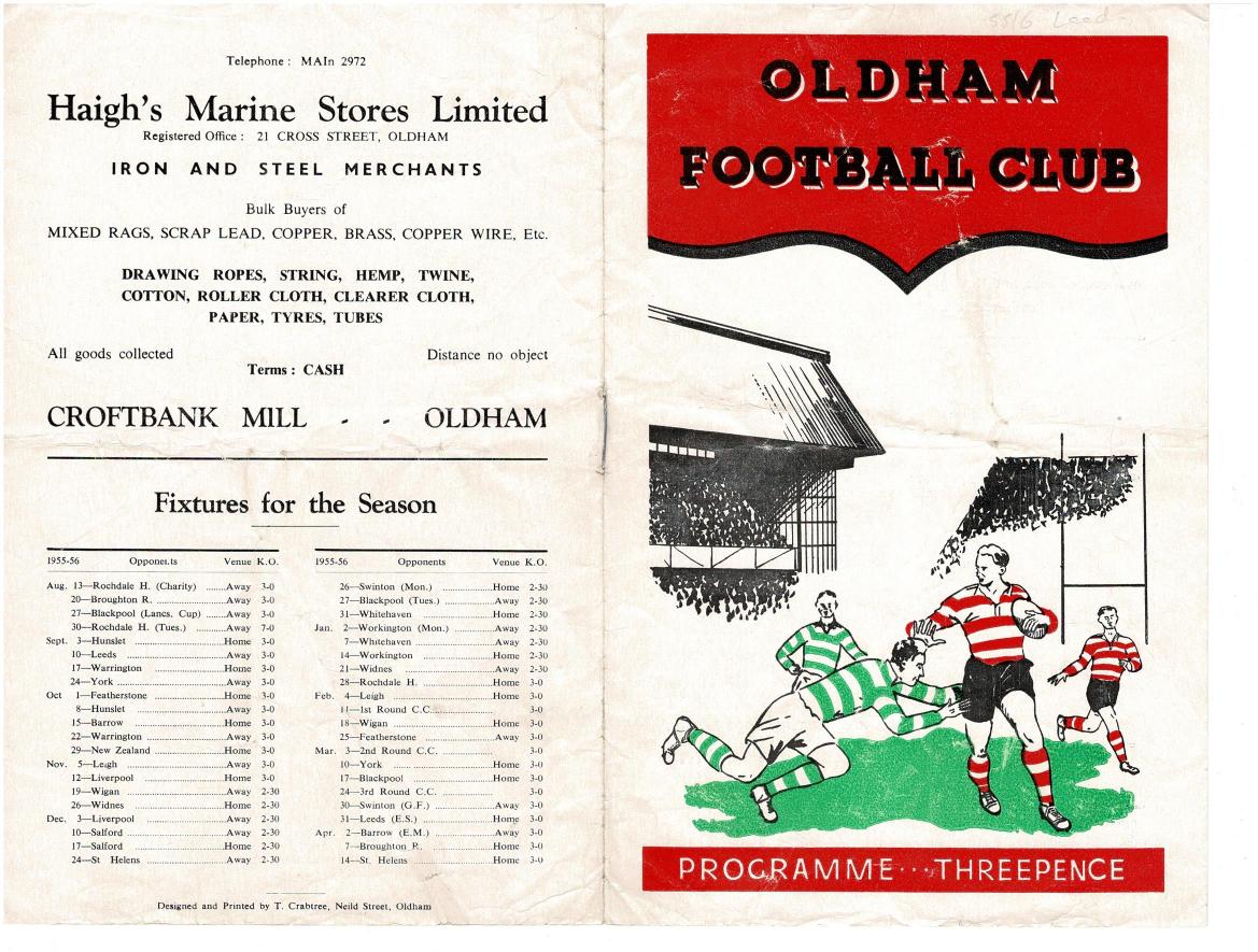 Programme cover: Oldham v Leeds, 31 March 1956