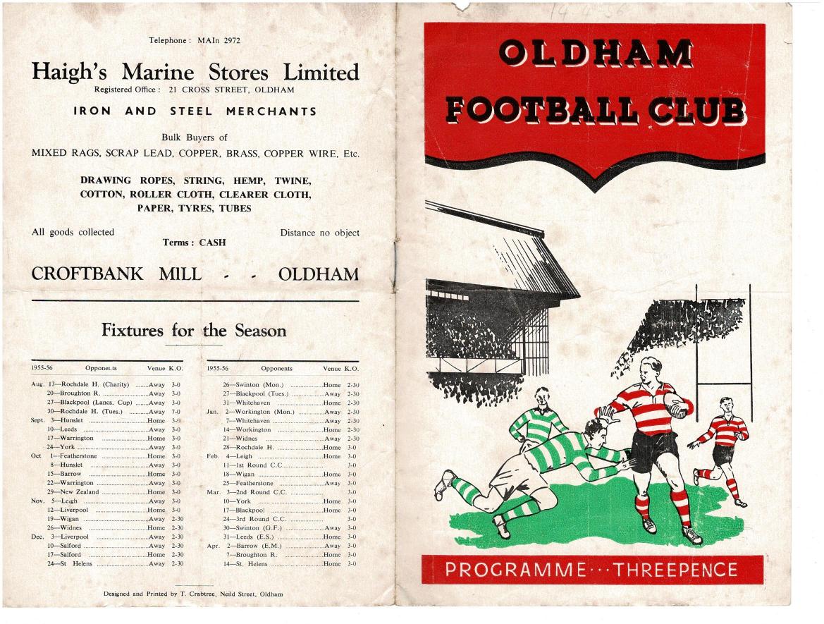 Programme cover: Oldham v St Helens, 14 April 1956