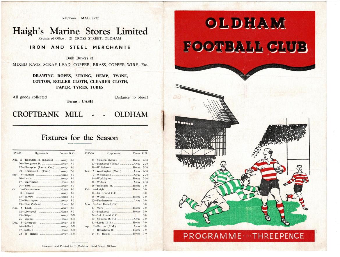 Programme cover: Oldham v Workington Town, 21 April 1956