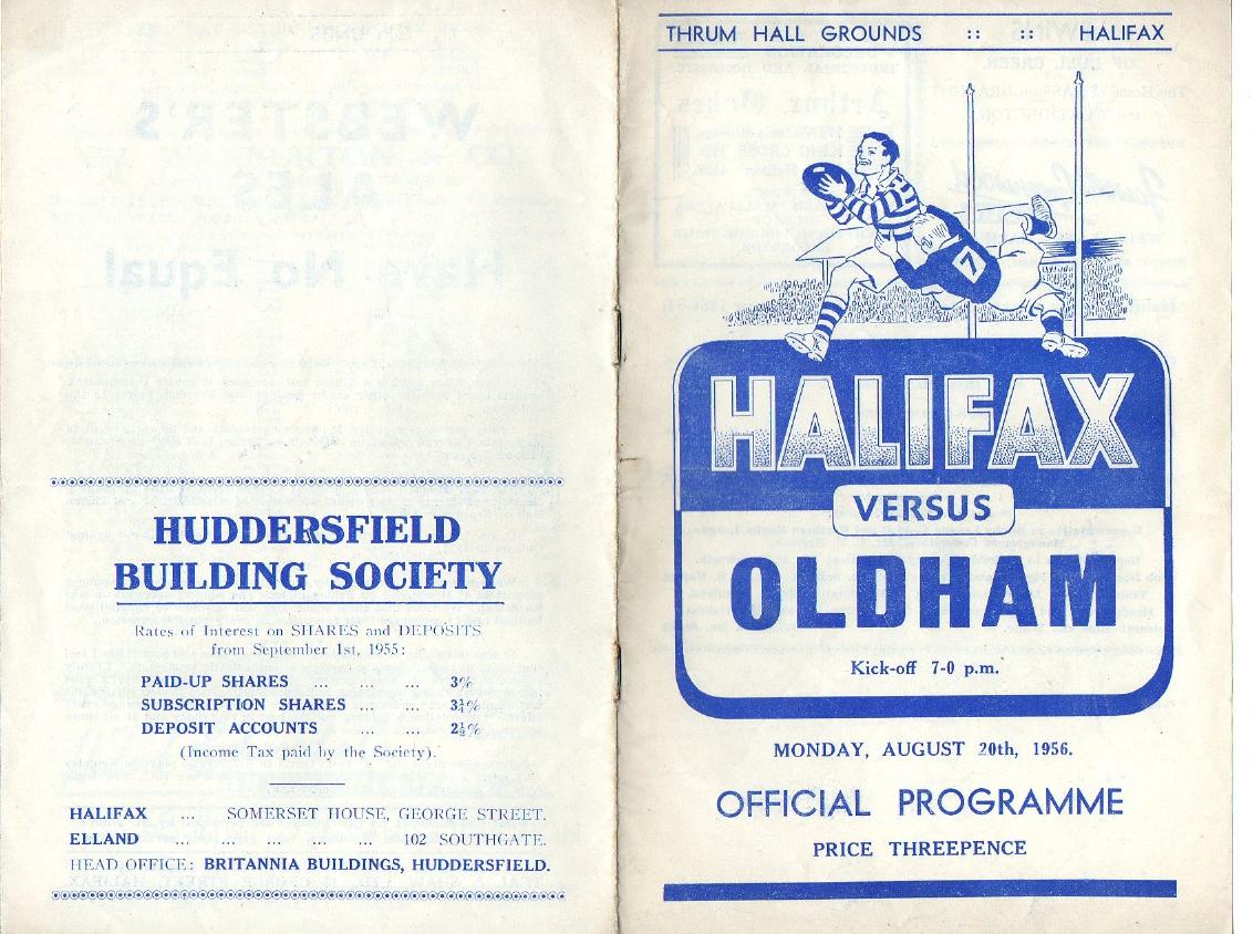 Programme cover: Oldham v Halifax, 20 August 1956