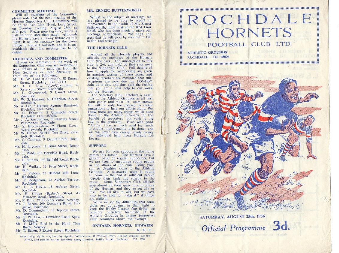 Programme cover: Oldham v Rochdale Hornets, 25 August 1956