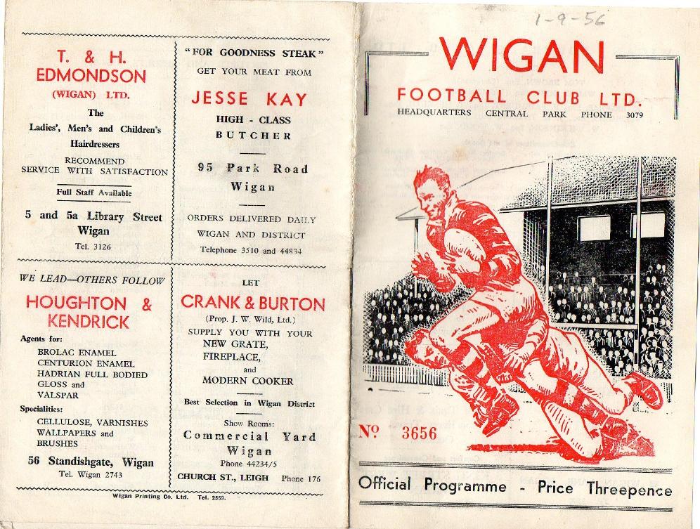Programme cover: Oldham v Wigan, 1 September 1956