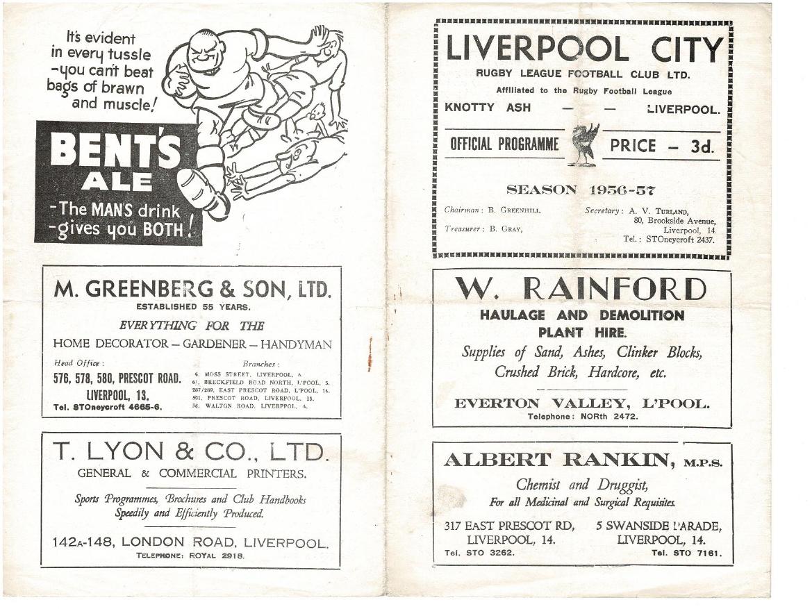 Programme cover: Oldham v Liverpool City, 29 September 1956