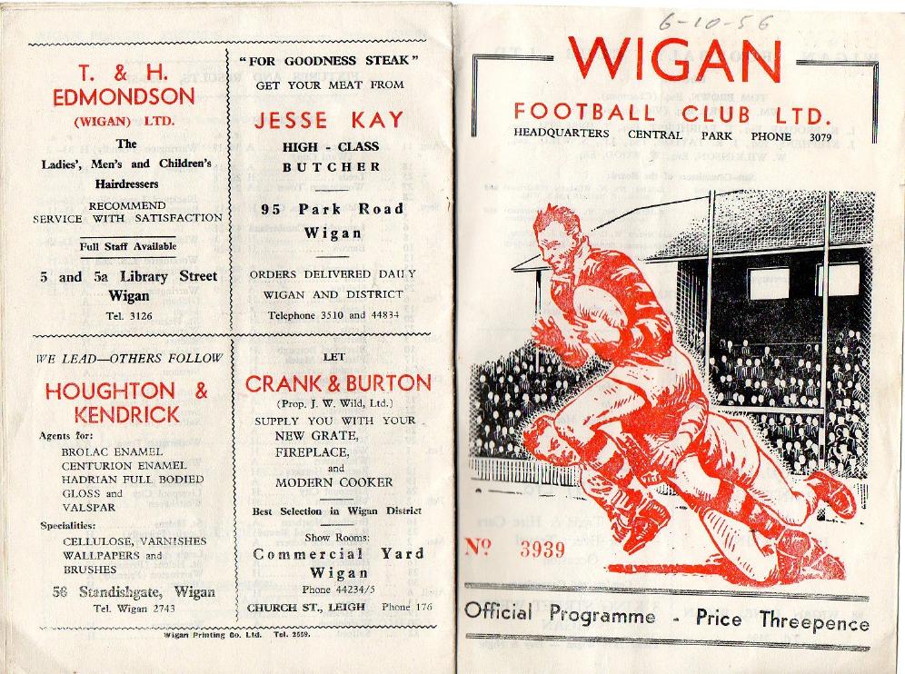 Programme cover: Oldham v Wigan, 6 October 1956
