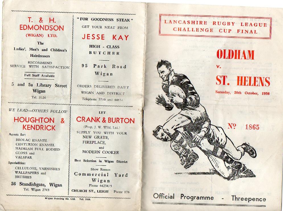 Programme cover: Oldham v St Helens, 20 October 1956