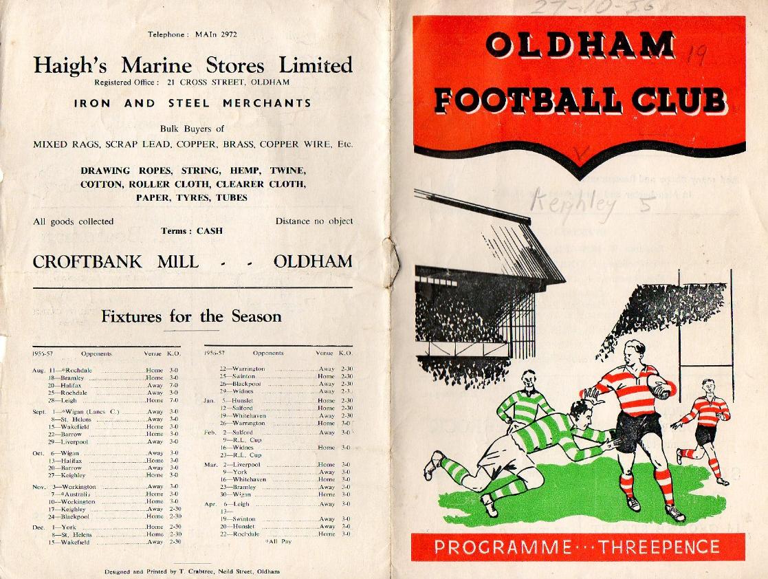 Programme cover: Oldham v Keighley, 27 October 1956
