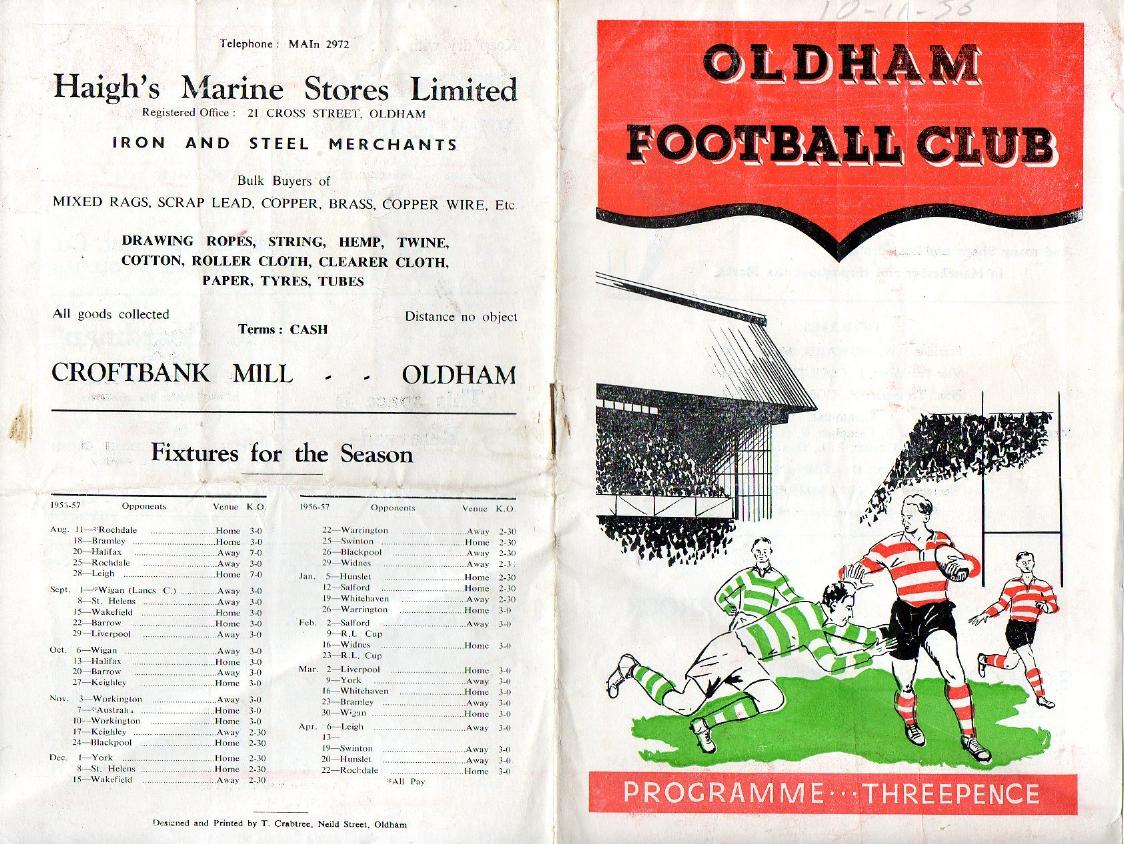 Programme cover: Oldham v Workington Town, 10 November 1956