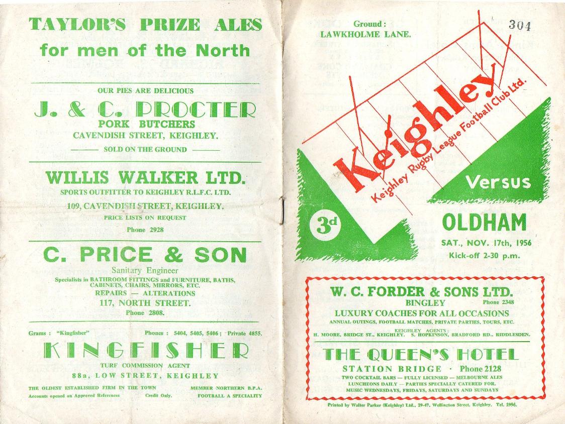 Programme cover: Oldham v Keighley, 17 November 1956