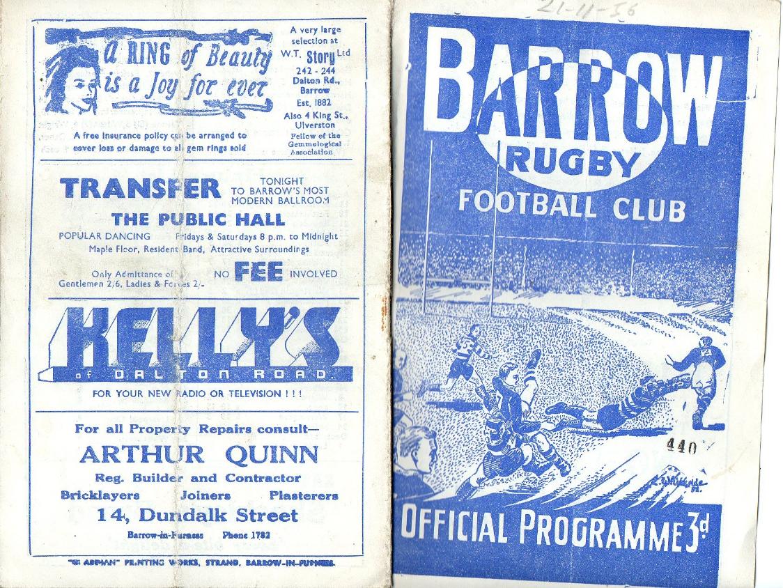 Programme cover: Oldham v Barrow, 21 November 1956