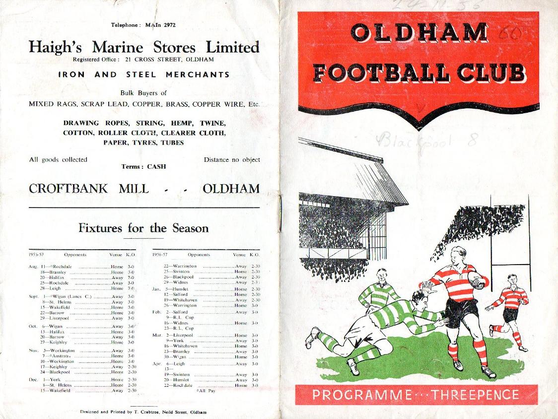 Programme cover: Oldham v Blackpool Borough, 24 November 1956